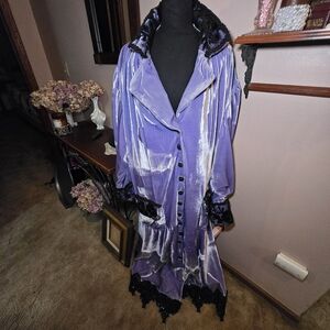Maxi Dress/Duster in Periwinkle Velvet with Black, Sequined Lace Trim